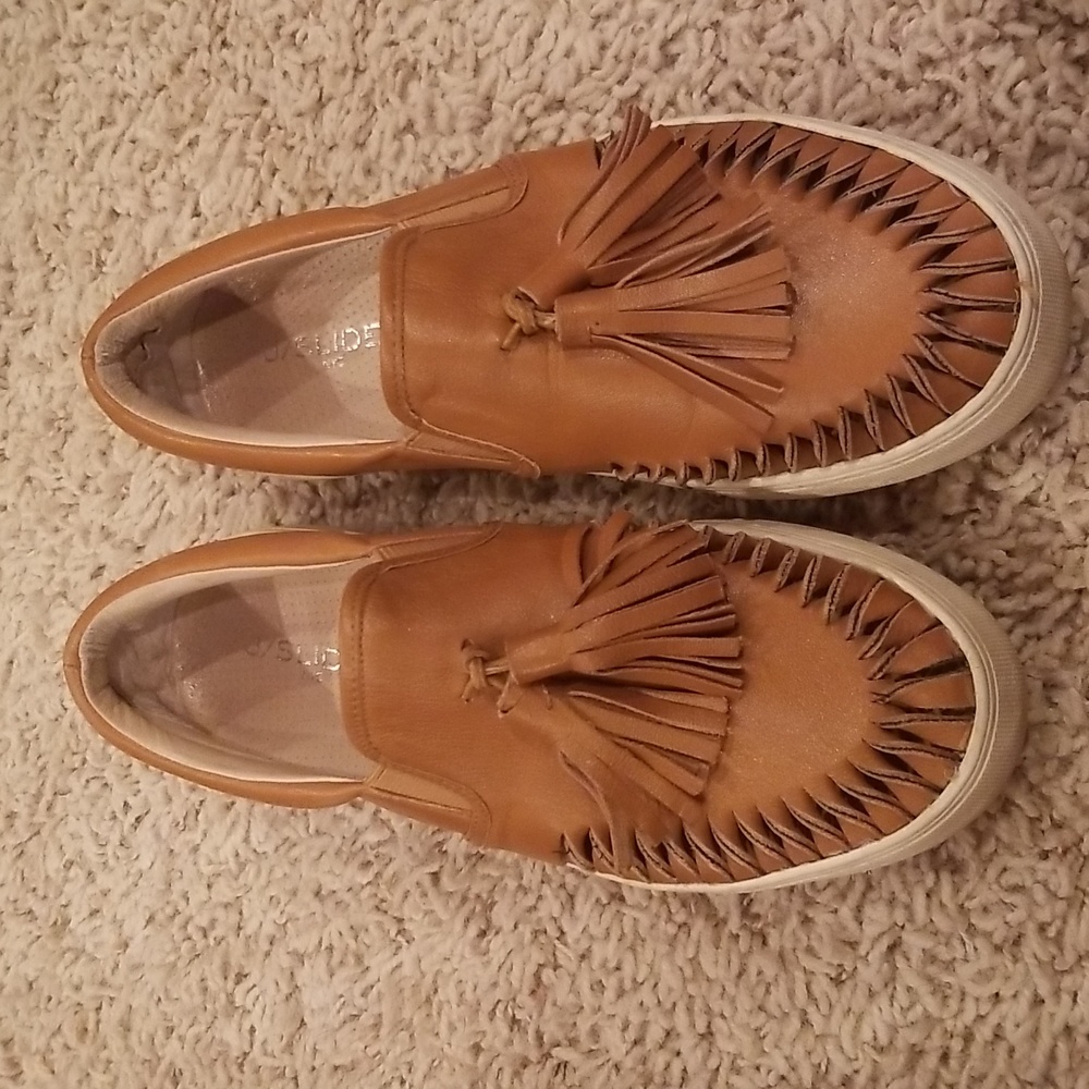 J/Slides NYC Womens Leather Tassel Shoes Sz 7.5